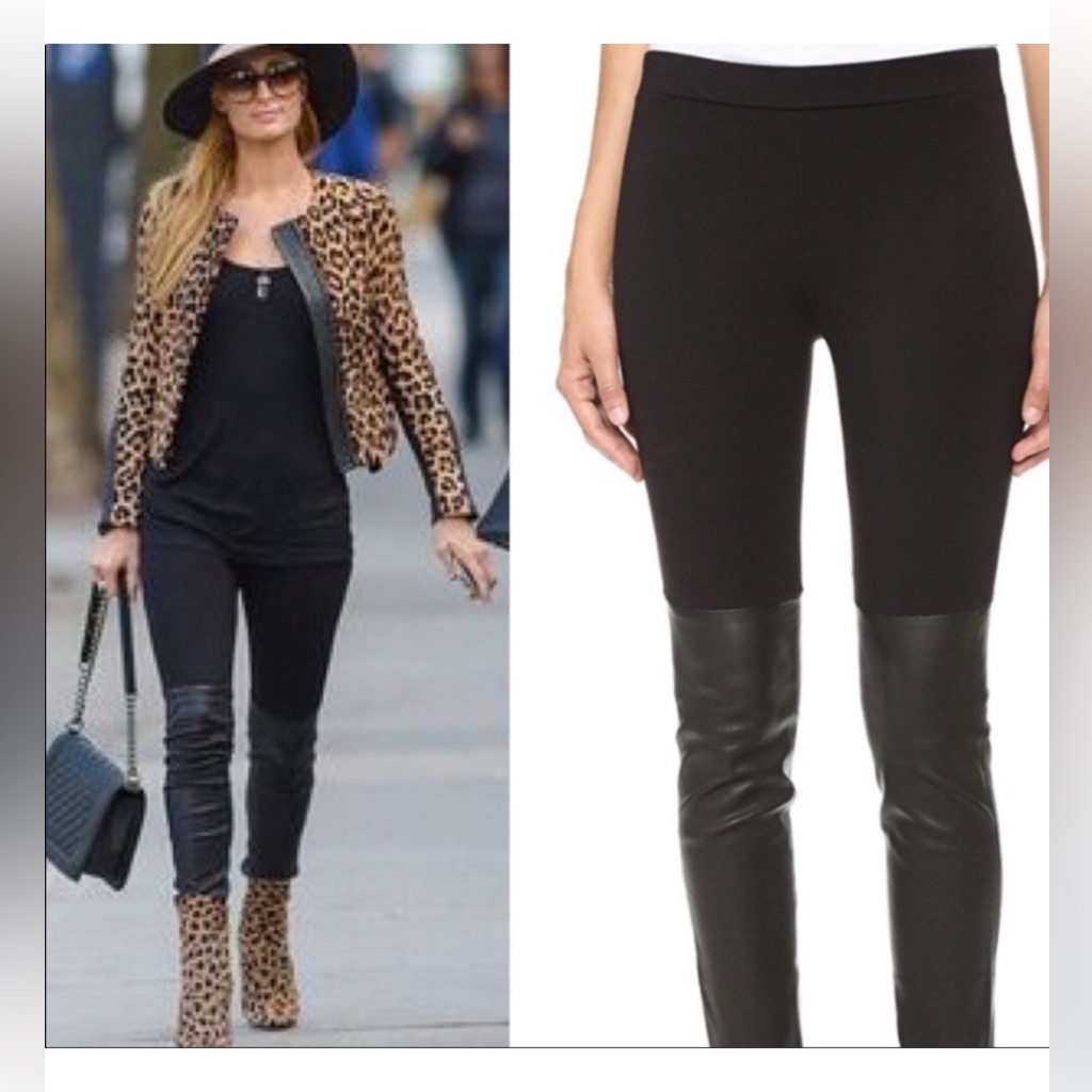 Vince. Mixed Media Lamb Leather Black Pants Size Xs